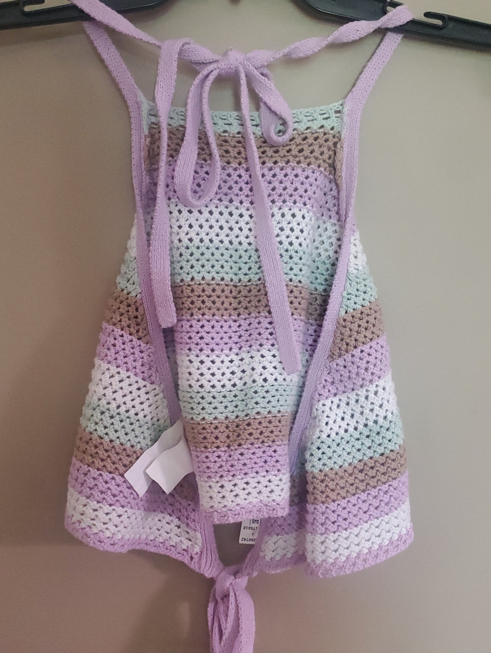Handmade Crochet Stripe Halter Top in Lavender, Mint, White, Taupe Size Xl - Picture 3 of 4
